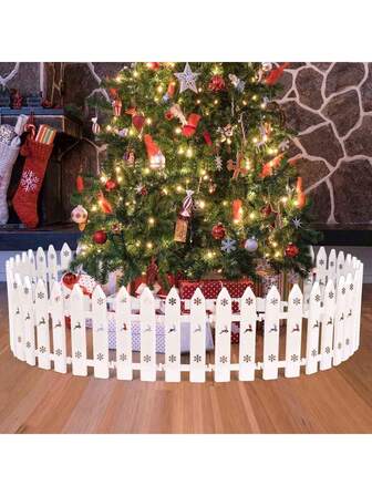 8/16 件白色圣诞树栅栏，圣诞树驼鹿雪花迷你栅栏装饰，适用于圣诞派对室内外花园家居装饰