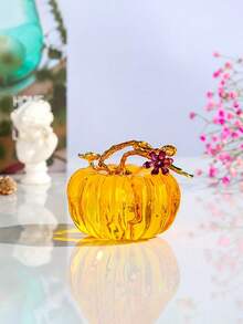1 buc. Figurină de dovleac din sticlă lucrată manual, de colecție, potrivită pentru casă, birou, sufragerie - utilizare în interior și exterior, excelentă pentru decor de Paște, cadou de ziua de naștere, Ziua Îndrăgostiților, cadou, plante artificiale