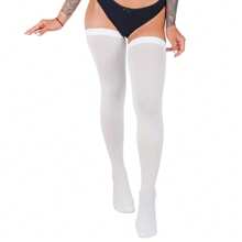 两双黑白丝绒过膝长袜，薄款性感JK学院风长筒袜，长筒袜，显瘦百搭，适合日常穿着，圣诞礼物 - 白色+黑色 - 查看 6