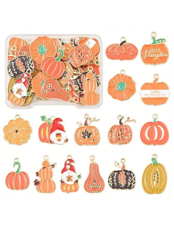 10/20 Pieces Of Multi-Style Thanksgiving Gold Alloy Pendant, Pumpkin, Mixed Colors, Zinc Alloy Pumpkin Pendant For Necklaces, Earrings, Keychain