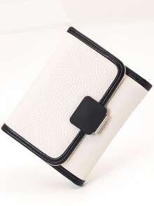 女士短款三折撞色薄边钱包 1 件 PU 柔软多功能学生钱包大容量卡夹小巧轻便礼盒包装适合作为女士节日礼物钱包迷你钱包钱包可爱钱包小钱包