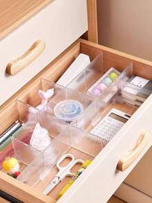 4pcs Simple Design Drawer Organizer Dividers, Plastic Transparent Makeup Storage Box, Dresser Organizer Partition Shelves, Adjustable Underwear & Socks Storage Box, Suitable For Home And Office - Clear - View 2
