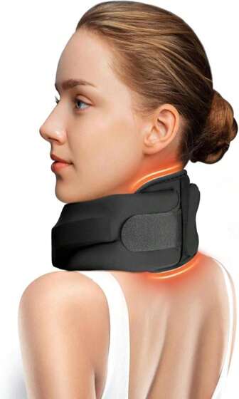 Heated Neck Brace Cervical Collar - Neck Support Brace With Heating Pad, Soft Foam Wraps Keep Vertebrae Stable And Aligned For Relief Of Cervical Spine Pressure For Women &Amp; Men (M Size) Black