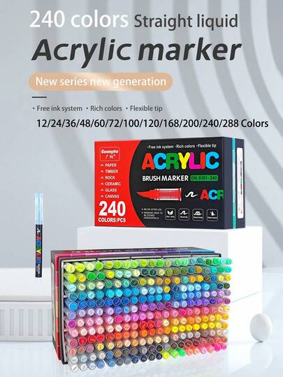 ปากกามาร์กเกอร์สีอะคริลิก Guangna 12/24/36/48/60/72/100/120/168/200/240/288 สี ปลายแปรงนุ่ม แบบน้ำเหลว แห้งไว กันน้ำ เหมาะสำหรับวาดภาพประกอบ สเก็ตช์ ไม้ แก้ว ผ้า เพ้นท์หิน ทำการ์ด และงาน DIY
