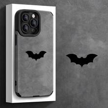 For IPhone 11, 12, 13, 14, 15, 16 Plus Pro Promax XSMAX XS/ X Faux Leather Patch Case, High-End Fashion, Bat Motif,Suitable For IPhone 17 Air - 灰色 - 查看 2