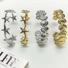 1 件不锈钢海星手链，时尚银色/金色袖口手链，女士珠宝