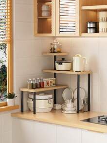 Prateleira de canto giratória de madeira com 3 níveis - Organizador giratório para bancada de cozinha, economiza espaço | Ideal para organizador de bancada de cozinha, adequado para feriados e presentes, fácil montagem, estrutura, design minimalista, organizador de cozinha e prateleira para potes de temperos, design multifuncional, amplo espaço de armazenamento, organização e armazenamento