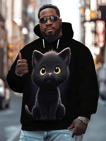 Sudadera con capucha con estampado digital de gato lindo, sudadera casual de moda de manga larga para otoño/invierno