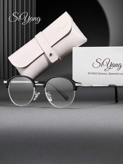 SIYANG 品牌复古圆形透明镜片眼镜，休闲装饰眼镜，商务风格眼镜