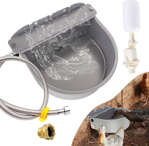 Automatic Water Dispenser For Dog Water Bowl Dispenser Large Size Stainless-Steel Waterer Feeder Self Filling Water Trough For Poultry And Livestock (Metallic Gray, Large),11286258