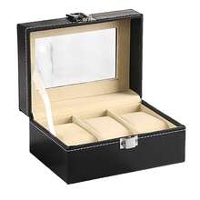 Jewelry Display Tray With Glass Top - PU Leather Watch Box Organizer Case With 3 Slots For Accessories And Keepsakes