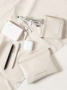 1PC 数据线收纳袋数据线保护套自动闭合耳机充电器收纳袋便携式旅行收纳袋口红手机电源线整理袋小型旅行配件便携式收纳盒(款式随机发货。) - 杏色 - 查看 3