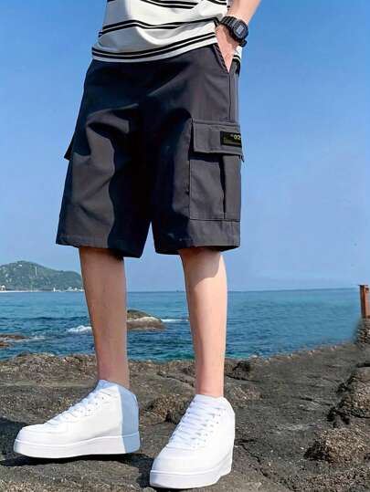 1 pièce Short cargo simple à la mode pour garçon adolescent, pour la casual outdoor, printemps et automne