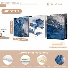3pcs/Set Canvas Paintings And Posters,Modern Blue Floral Abstract Art Decor,Home Decor,Wall Art,Room Decor,HD Prints,Ideal Gifts,Living Room,Bedroom,Dining Room,Office Decorative Art,Posters,Wall Art,Room Decoration Stuff,Modern,Botanical(Optional) Frame)