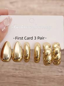 3 Pairs/9 Pairs New ABS Resin & CCB Exaggerated C-Shaped Water Drop Personalized Fashion Earring Set