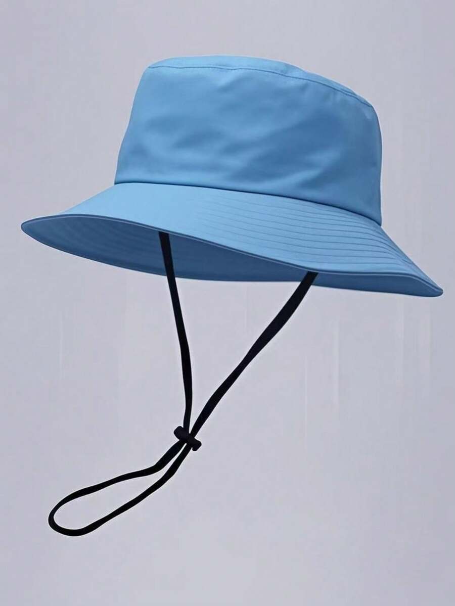 1 chiếc Mũ xô màu trơn Unisex có dây rút, Mũ chống nắng thể thao nhẹ thời trang du lịch ngoài trời, đi bộ đường dài, thường ngày, phù hợp với mọi lứa tuổi, chống nắng mùa hè - trời xanh - Xem 1
