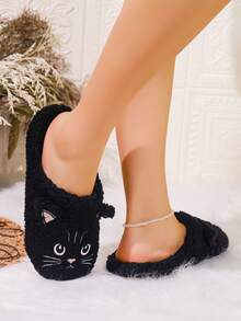RALSWNAY Pantuflas gruesas de mujer con diseño de panda, pantuflas cálidas para interiores y el hogar, forro suave, suela silenciosa, lavables a máquina, pantuflas esponjosas - Negro - Ver 5