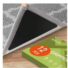 Cavise 12 Pcs Rug Tape, Non Slip Rug Pads Grippers For Hardwood Floors And Tiles, Reusable Carpet Tape For Area Rugs, Double-Sided Adhesive Rug Stickers Keep Corners Flat (Black)