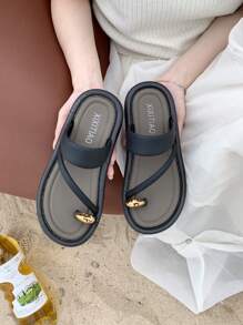 XIXITIAO 女士户外软底人字拖，百搭纯色沙滩凉鞋，法式简约风格平底方头轻便舒适休闲家居拖鞋，适合海滩/户外/派对等场合