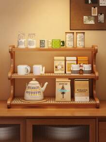 Three-Layer Thickened Drainage Board Bamboo Storage Rack, Sturdy Trapezoidal Wooden Shelf - Multifunctional, Space-Saving, Stylish Storage Tool, Suitable For Kitchens, Offices, Dressing Tables, And Home Decoration, Multi-Purpose Storage Rack