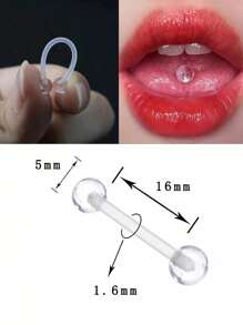 3/6件装透明黑白亚克力UV柔性舌钉，乳白色美甲多功能穿刺钉，时尚朋克极简风格，适合日常佩戴和派对，男女通用