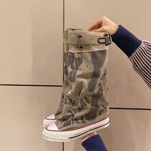 [Local Delivery][Quick Arrival] New Khaki Women's Casual Shoes Canvas Shoes Letter Graffiti Canvas Boots Women's Boots Pile Boots Niche Design Box Packaging - Màu Khaki - Xem 6