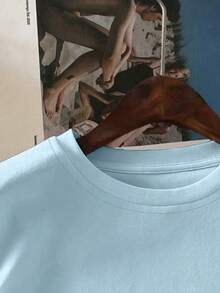 女童微笑标语印花圆领短袖T恤，休闲春夏童装 - 淺藍色 - 查看 4