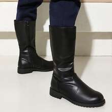 2025 Men's High-Top Leather Riding Boots & COSPLAY & Side Zipper Simple Men's Boots Round Toe Rubber Thick Sole Tall Boots & Black & Chocolate Brown - Black - View 7