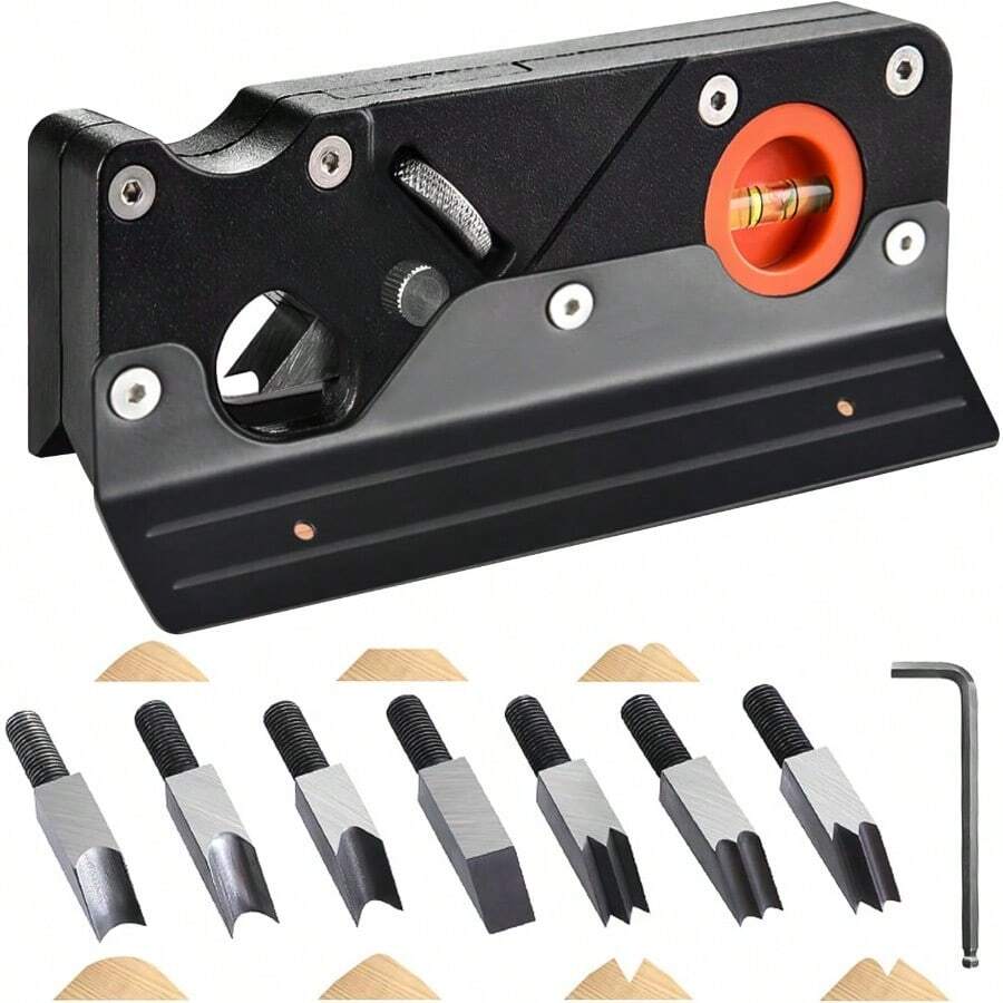 Chamfer Plane Wood Chamfer Plane With 7 Cutter Heads Woodworking Edge Corner Flattening Tool With Auxiliary Locator Woodworking Hand Planer Suitable For Quick Edge Trimming Of Wood Black - màu đen - Xem 1