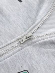 男士连帽拉链运动衫，厚款休闲宽松百搭套头衫，适合春秋季节 - 淺灰色 - 查看 4