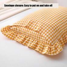 QTSage Green Plaid Ruffle Pillow Shams Standard Set Of 2 Vintage Checkered Washed Cotton Bed Pillow Covers 20x26