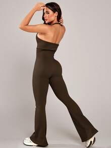 1pc Women's Seamless Ribbed Racerback Jumpsuit, Yoga Fitness Running Workout Jumpsuit