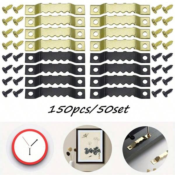 50 sets/150 piezas Ganchos pequeños con sierra para marcos de fotos con 50 piezas de ganchos, 100 tornillos, fácil de usar con tornillos para colgar cuadros, relojes, pinturas, obras de arte y marcos
