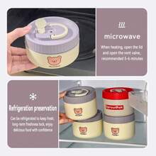 1个400/600毫升可爱小熊图案304不锈钢保温午餐盒，带收纳袋和餐具，便携式密封防漏弯头设计，可放入洗碗机和微波炉，可存放水果沙拉等食物，可重复使用，适合学生和成人居家、学校、办公室、户外露营、野餐、旅行、返校等场合使用。 - 彩色 - 查看 10