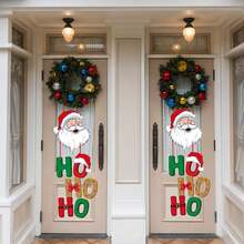 Christmas Decorations-Merry Christmas Home Front Porch Door Hanger Decor Party Paper Signs Banners Tree Elk Snowman Santa Claus Wall Hanging Indoor Decorations,Decoration Cartoon-Style Colorful Paper Decorative Door Hanging Banner For Indoor,Outdoor Wall,Yard Decoration Best Gifts Birthday - Multicolor - View 5