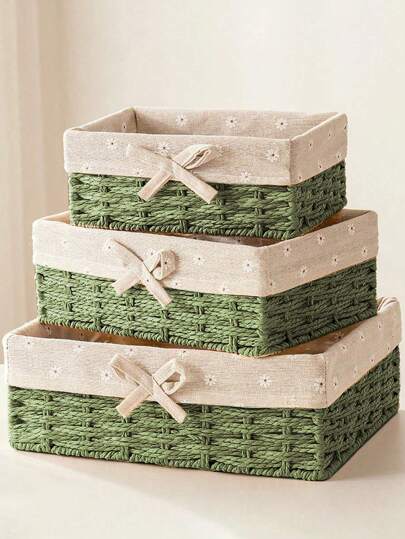 1pc/3pcs Woven Desktop Storage Basket, Suitable For Snacks, Cosmetics, Toys And Other Household Items, Multi-Functional Fabric Storage Box For Coffee Table Or Key Basket, Desktop Decor Storage Basket, Handmade Woven Storage Box, Holiday Decor Gift Storage, Face Organizer Storage Basket, Ideal Gift Basket