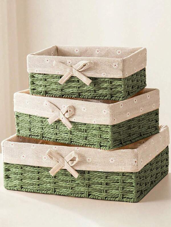 1pc/3pcs Woven Desktop Storage Basket, Suitable For Snacks, Cosmetics, Toys And Other Household Items, Multi-Functional Fabric Storage Box For Coffee Table Or Key Basket, Desktop Decor Storage Basket, Handmade Woven Storage Box, Holiday Decor Gift Storage, Face Organizer Storage Basket, Ideal Gift Basket