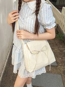 Ladies' Crossbody Bag Korean Version Retro Flip Cover Large Capacity Bow Design Casual Versatile Class Shoulder Bag Lightweight Commuting Backpack - Multicolor - View 3