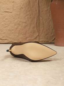 2025 秋冬性感时尚纯色尖头细高跟休闲百搭侧拉链修身咖啡色及膝靴女靴，棕色靴子 - 咖啡棕 - 查看 6