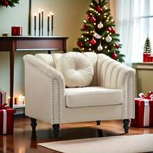 Luxurious Velvet Modern Chesterfield Settee Sofa Upholstered Rolled Arm With Rivets/2 Button Tufted Pillow, Contemporary Microfiber Fabric Couch Set For Living Room.White-Chair(1pc) - White-chair(1pc) - View 2