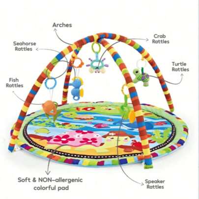 1 Set Colorful Baby Play Gym And Activity Mat, Washable, 5 Detachable Toys, Essential Baby Gift