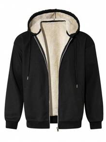 男士 Old Money 加厚保暖长袖夹克，秋季，颓废风 - 黑色 - 查看 2