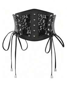 1pc Women's Dark Punk Style PU Leather Elastic Drawstring Waist Belt, Suitable For Halloween Party Or Daily Wear