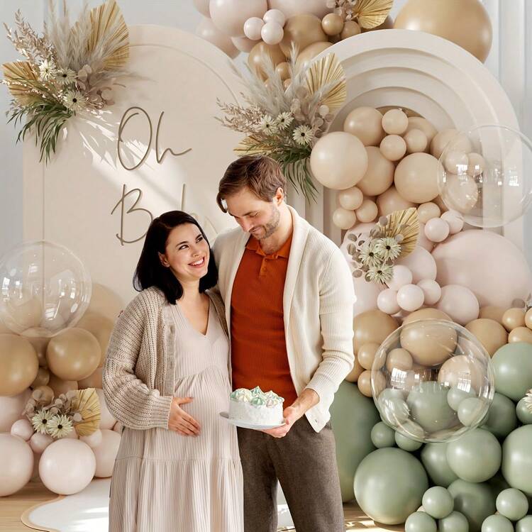 126pcs Gray Green Balloon Arch Kit, Includes Gray, Green, Brown, Ivory Balloons, Suitable For Boys, Girls, Kids, Babies, Baby Shower, Gender Reveal, Wedding, Birthday, Room, Party Decoration - Multicolor - View 4