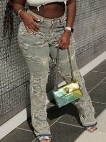 Teens' Fashionable Embroidery Tassel Jeans, Teens' Stretch Slim Tassel Denim Jeans - Medium Wash - View 3