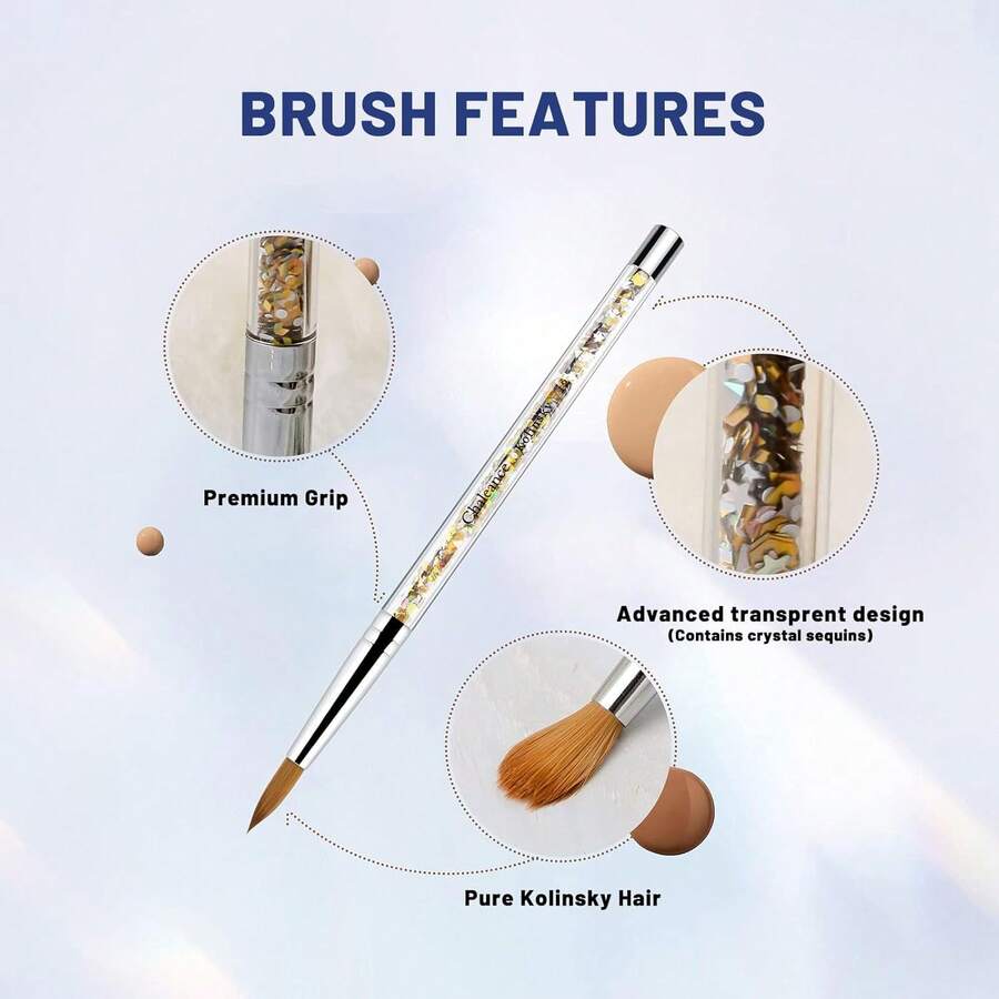 Acrylic Nail Brush With Glitter Handle, High Quality Kolinsky Sable Nail Art, Nail Art Brush - Nail Art Supplies