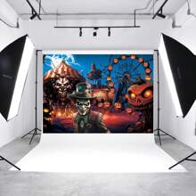 1pc-Halloween Horror Circus Backdrop - Terrifying Evil Clown With Bloody Smile & Carnival Props, Heavy Duty Polyester Fabric For Scary Party Decor, Photo Booth, Indoor Outdoor Haunted Theme