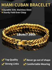 Men's Fashionable Versatile Gold Titanium Steel Bracelet - Gold - View 20