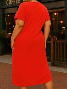 Women's Plus Size Pajamas Bathrobe Sleepwear T-Shirt Dress My Bed Is My Happy Place Printed Fabric Comfortable And Fashionable All Year Round Sexy Summer Home Wear Black Plus Size Dress Wife And Mother Female Clothing - 紅色 - 查看 2