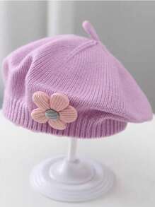 1pc Unisex Baby Candy Color Knitted Beret Hat, Children's Fashionable Casual Beanie, Artist Cap